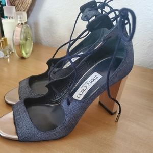 Jimmy Choo Vernie Denim Lace Up Block Heel Sandal